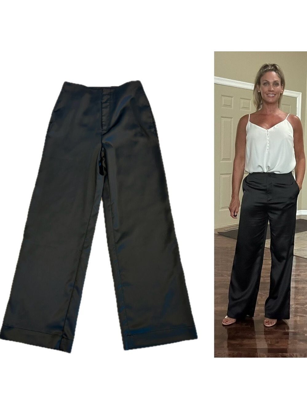 Calvin Klein jeans black satin effect high waist straight leg trouser dress pant